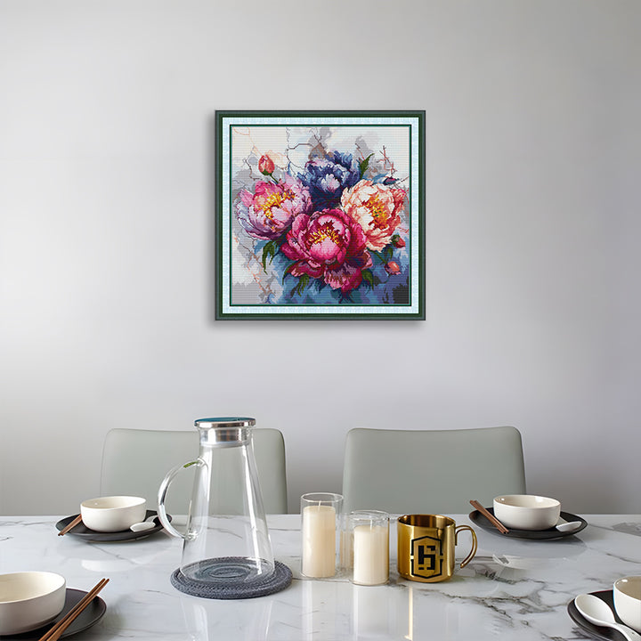 Watercolor Peony Flowers Cross Stitch Kits