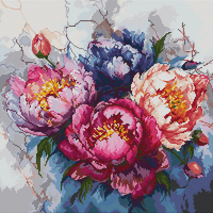 Watercolor Peony Flowers Cross Stitch Kits