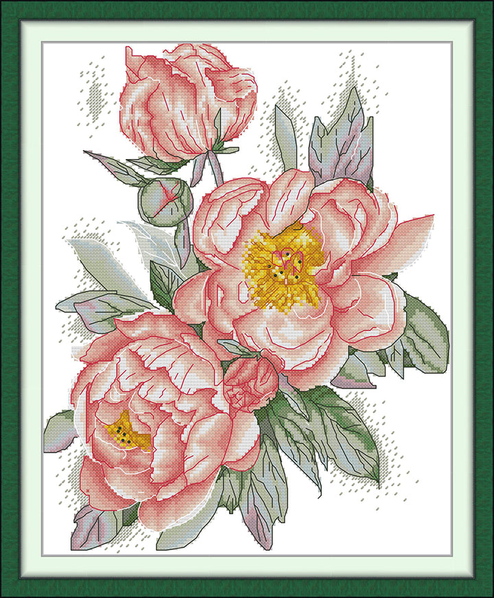 Three Pink Peonies Cross Stitch Kits