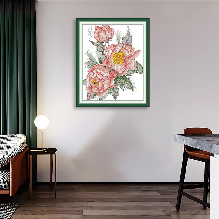 Three Pink Peonies Cross Stitch Kits