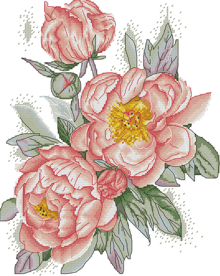 Three Pink Peonies Cross Stitch Kits