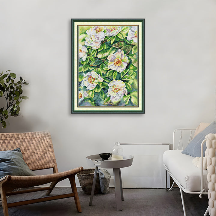 White Rosehip Cross Stitch Kits