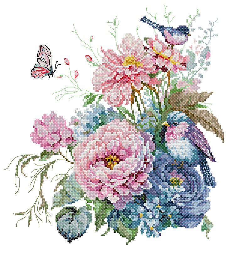 Summer Flowers and Birds Cross Stitch Kits