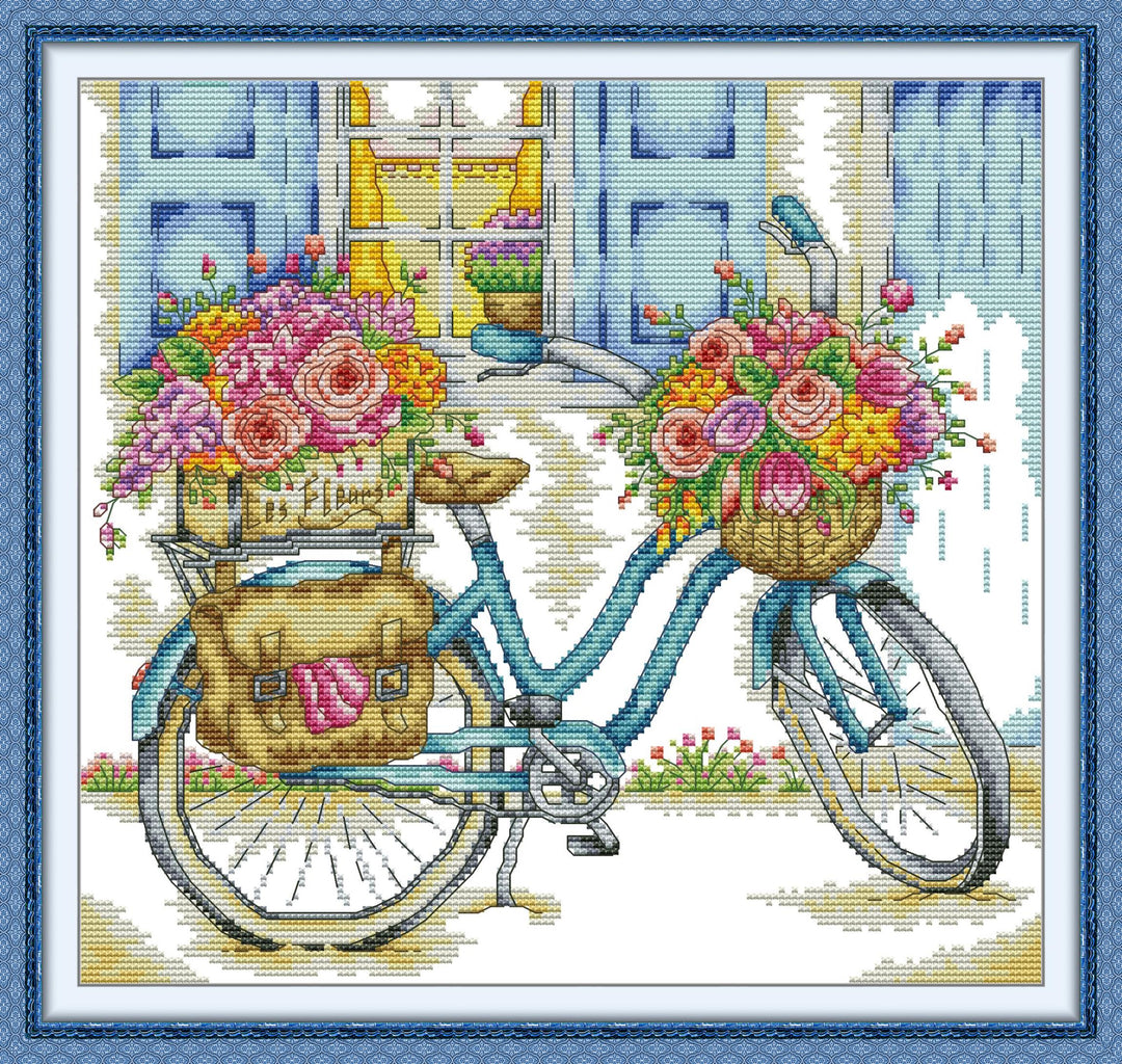 Bicycle Loaded with Flowers Cross Stitch Kits