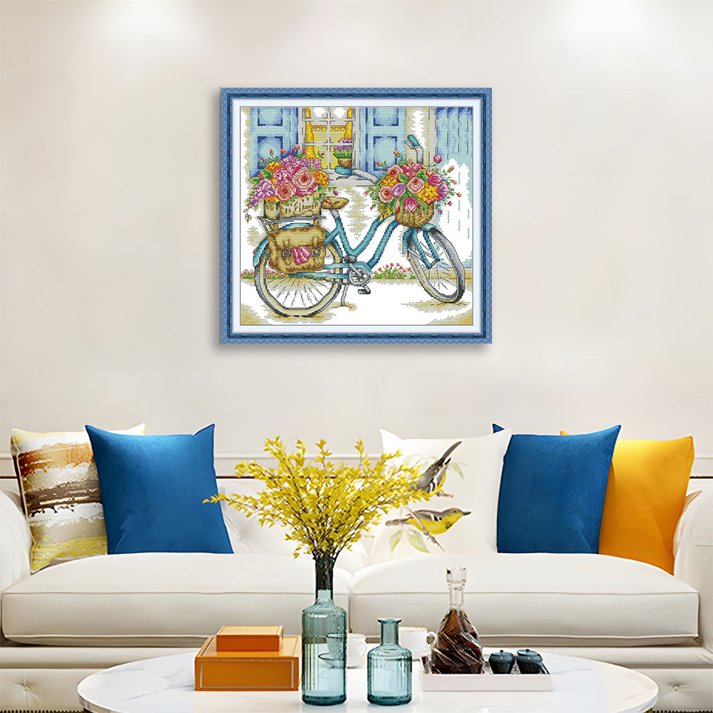 Bicycle Loaded with Flowers Cross Stitch Kits