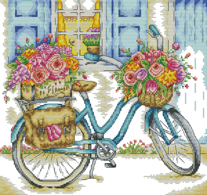 Bicycle Loaded with Flowers Cross Stitch Kits