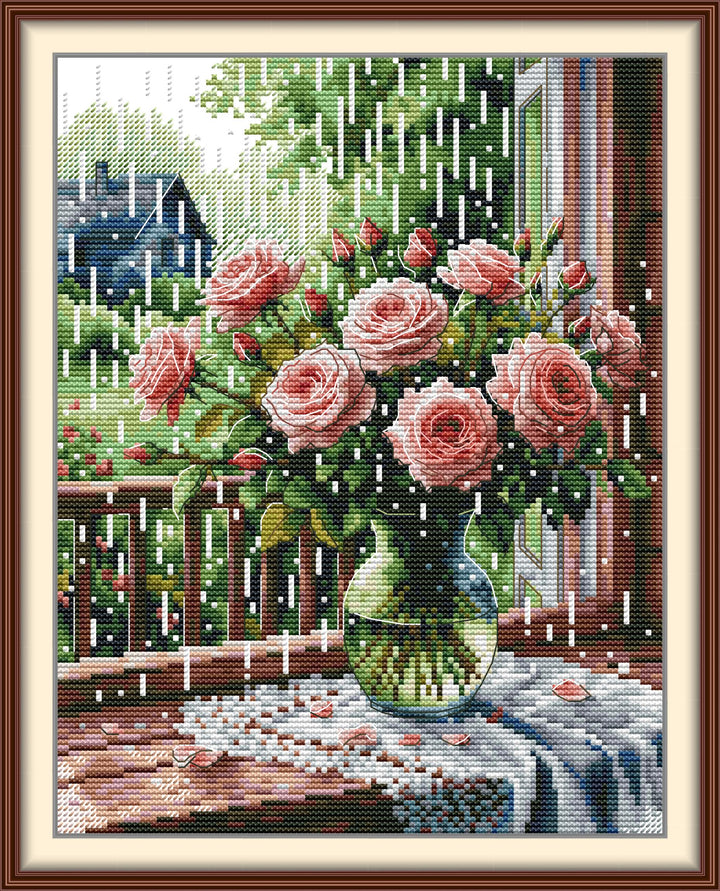 The Rose on the Window sill in the Rain Cross Stitch Kits