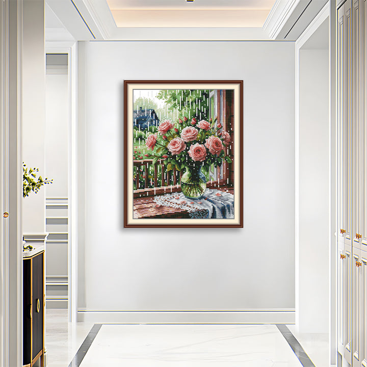 The Rose on the Window sill in the Rain Cross Stitch Kits