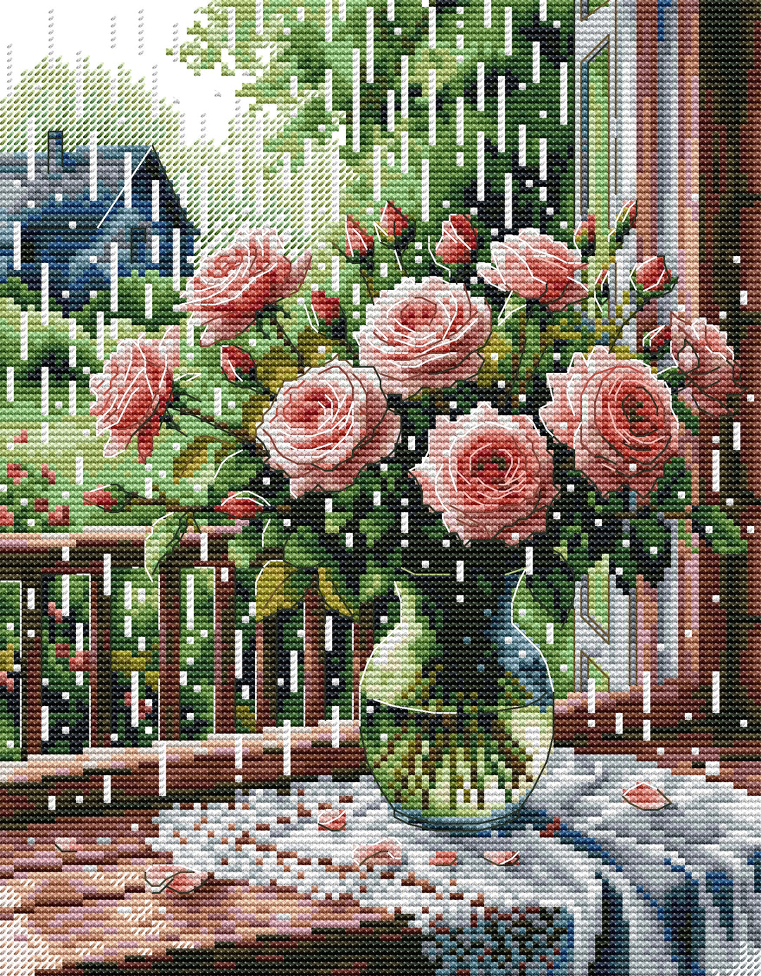 The Rose on the Window sill in the Rain Cross Stitch Kits