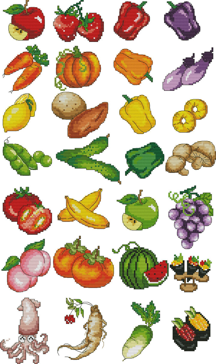 Vegetables and Fruits Cross Stitch Kits