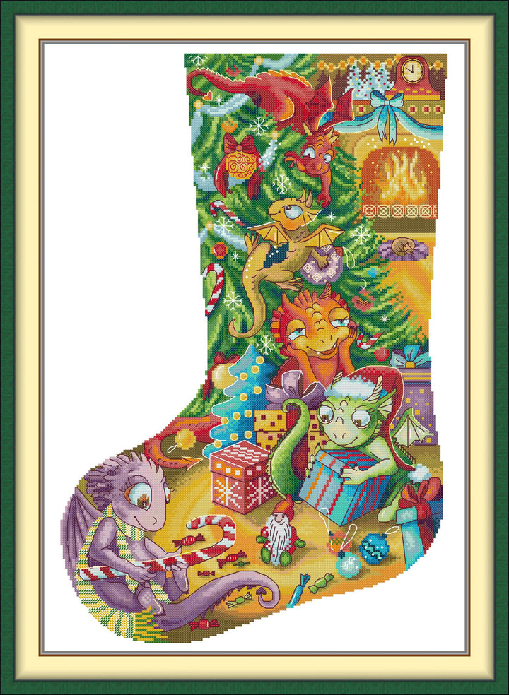Dragon Opening Christmas Presents Cross Stitch Kits