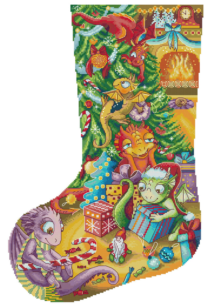 Dragon Opening Christmas Presents Cross Stitch Kits