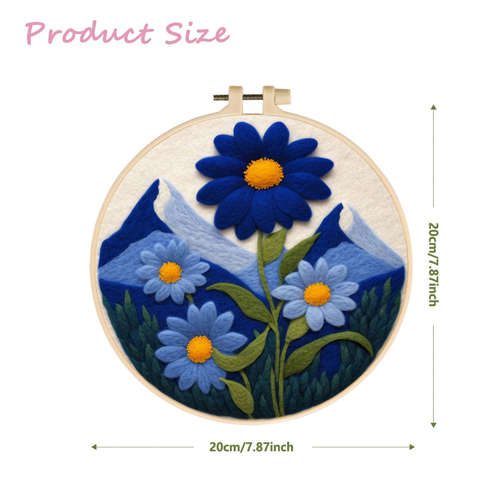 Bloom Blue Flowers Against Snowy Mountains Wool Needle Felting Painting Kit