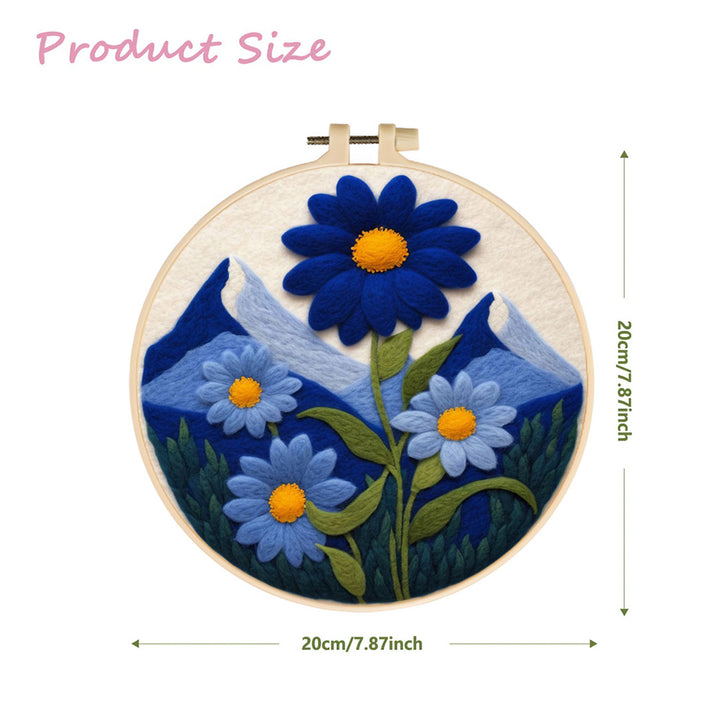 Bloom Blue Flowers Against Snowy Mountains Wool Needle Felting Painting Kit