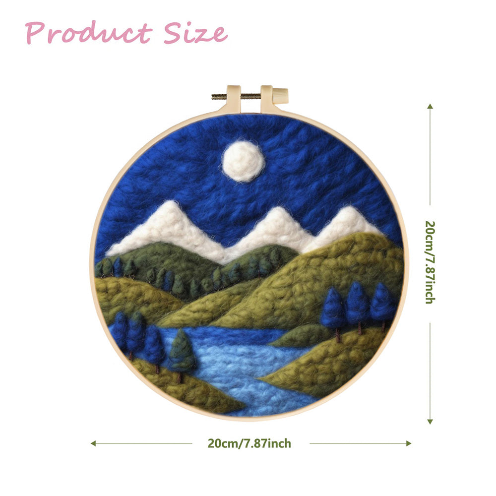 Snowy Peaks with River and Forested Hills Wool Needle Felting Painting Kit