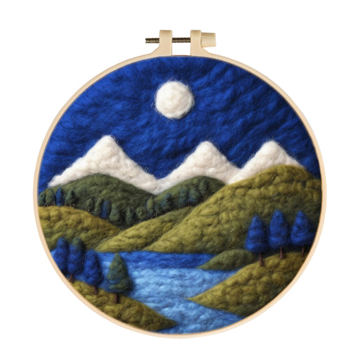 Snowy Peaks with River and Forested Hills Wool Needle Felting Painting Kit