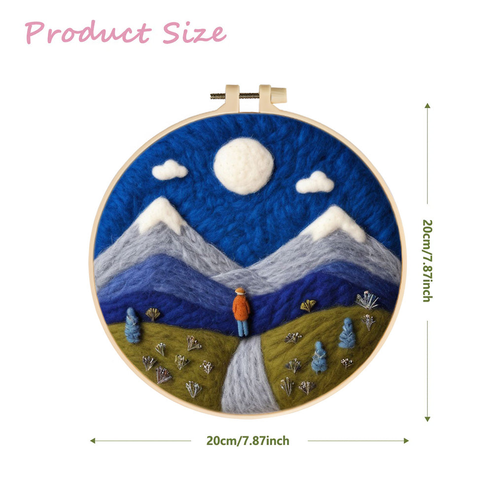 Figure on a Path Between Moonlit Mountains Wool Needle Felting Painting Kit