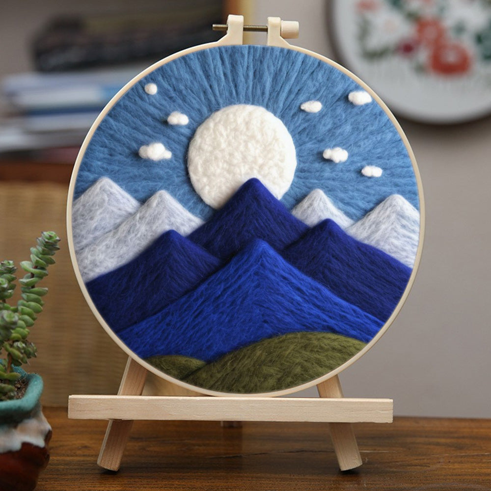 Moonlight Above Deep Blue Mountain Ranges Wool Needle Felting Painting Kit