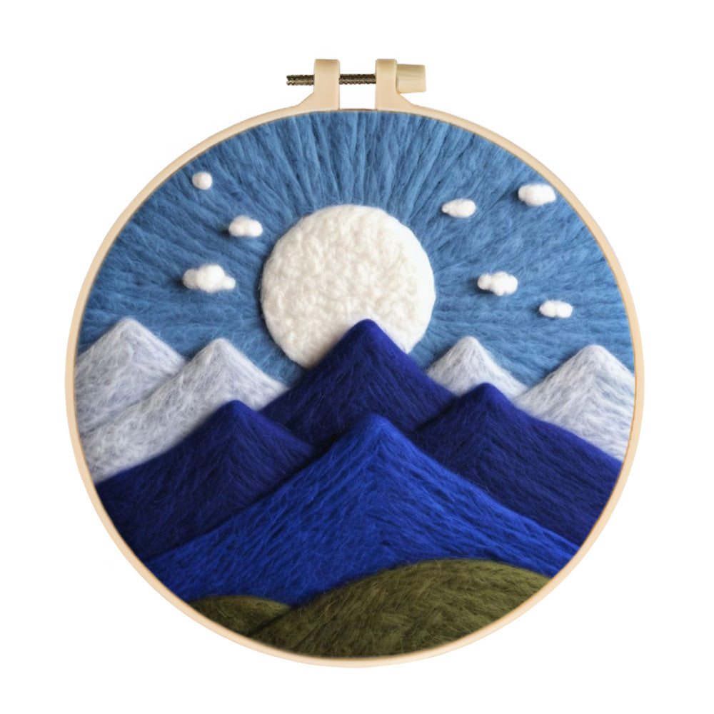 Moonlight Above Deep Blue Mountain Ranges Wool Needle Felting Painting Kit