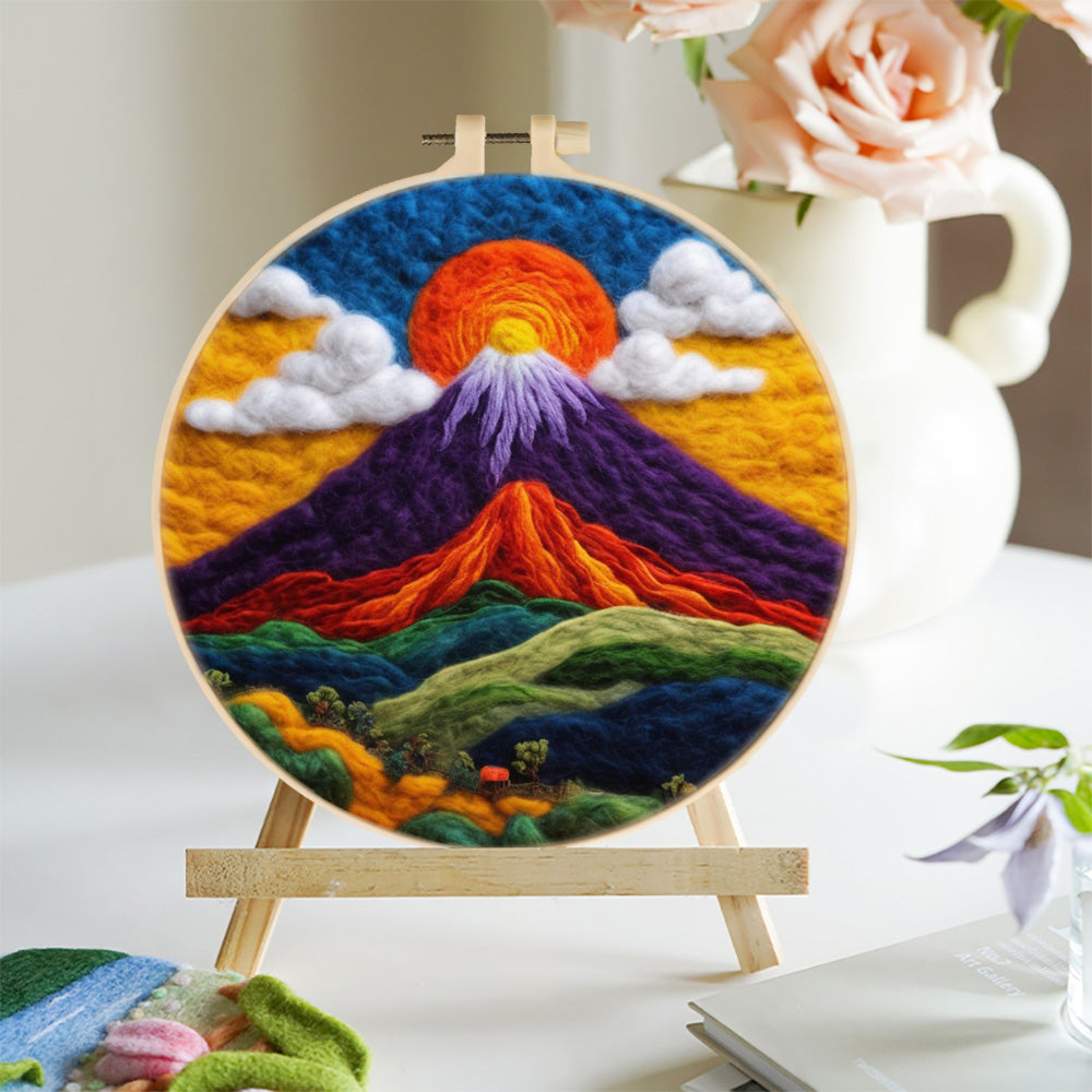Clouds Around a Sunlit Peak and Layered Hills Wool Needle Felting Painting Kit
