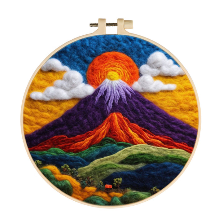 Clouds Around a Sunlit Peak and Layered Hills Wool Needle Felting Painting Kit