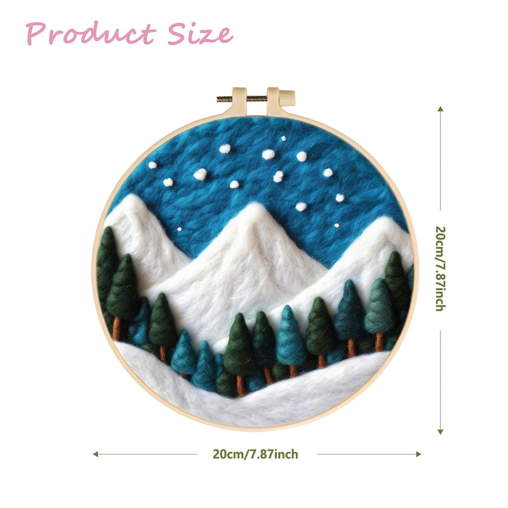 White Peaks Rising above a Pine Forest at Night Wool Needle Felting Painting Kit