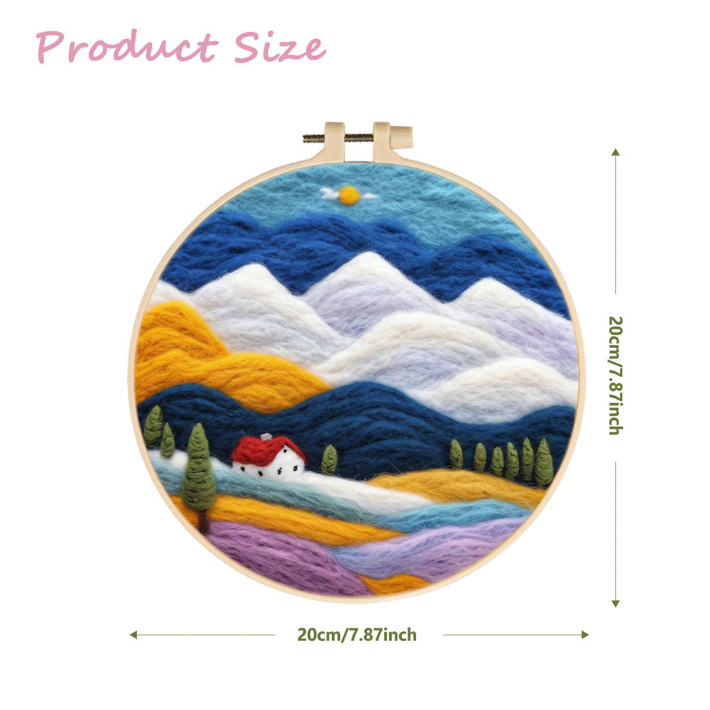 Fields with a House beneath Snowy Mountains Wool Needle Felting Painting Kit