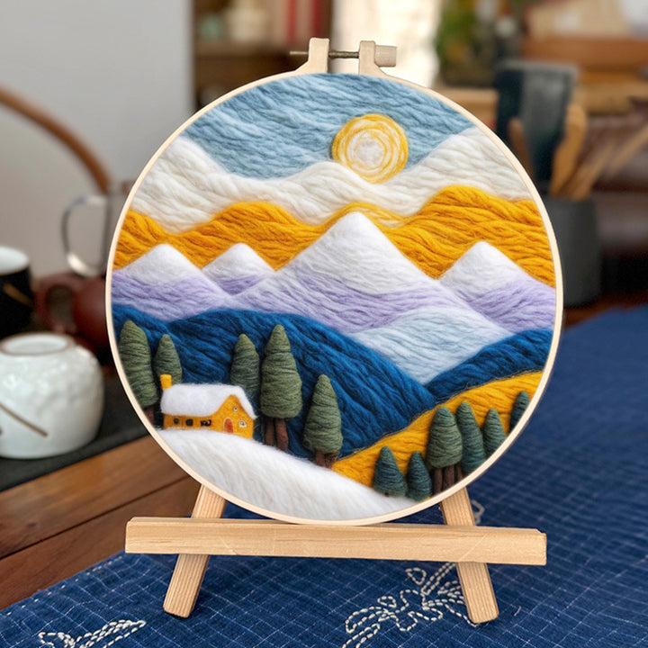 Sun above Snow Mountains and Pine Valley Wool Needle Felting Painting Kit