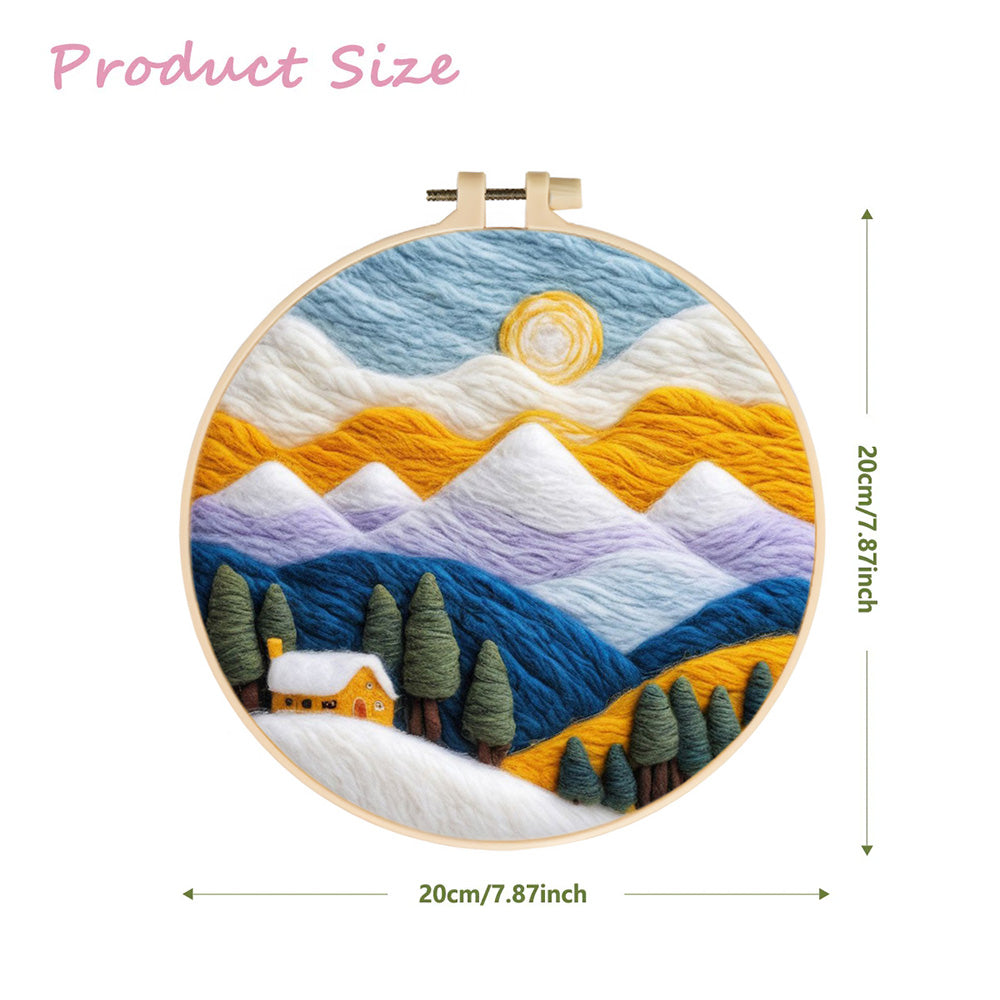 Sun above Snow Mountains and Pine Valley Wool Needle Felting Painting Kit