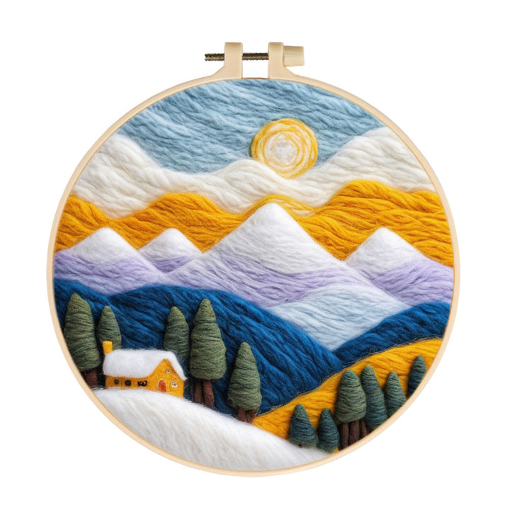 Sun above Snow Mountains and Pine Valley Wool Needle Felting Painting Kit