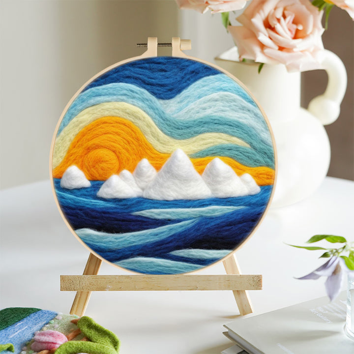 Rising Sun over Ice Mountains and Blue Sea Wool Needle Felting Painting Kit