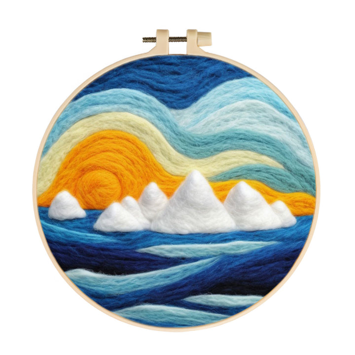 Rising Sun over Ice Mountains and Blue Sea Wool Needle Felting Painting Kit