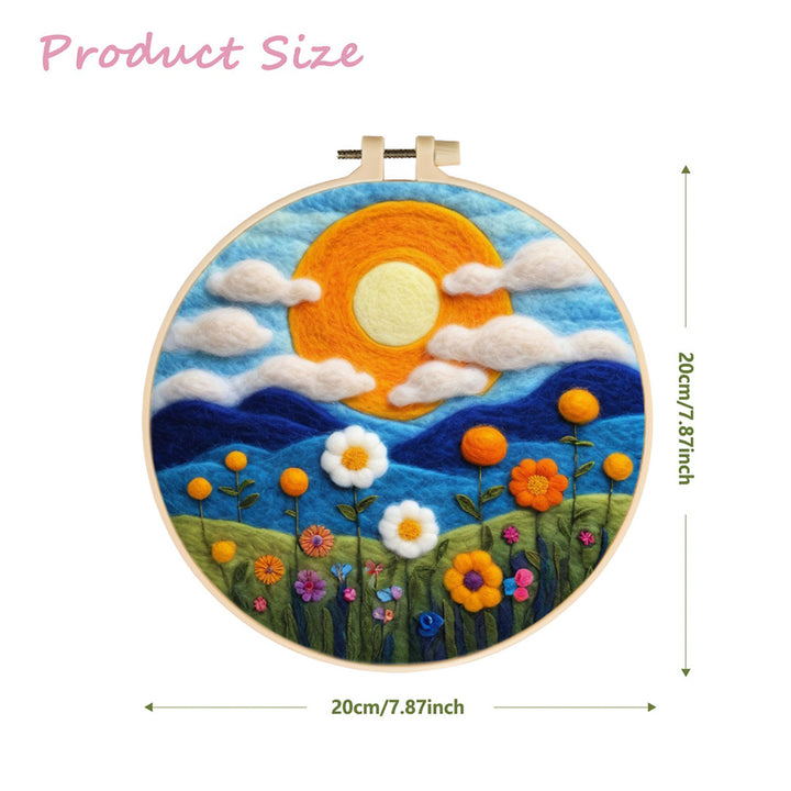 Sunny Hills beneath Clouds and a Field of Flowers Wool Needle Felting Painting Kit