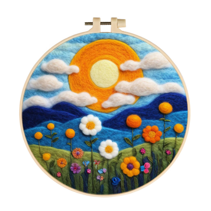Sunny Hills beneath Clouds and a Field of Flowers Wool Needle Felting Painting Kit