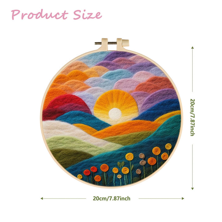 Rising Sun over Colorful Hills and Flowered Valley Wool Needle Felting Painting Kit