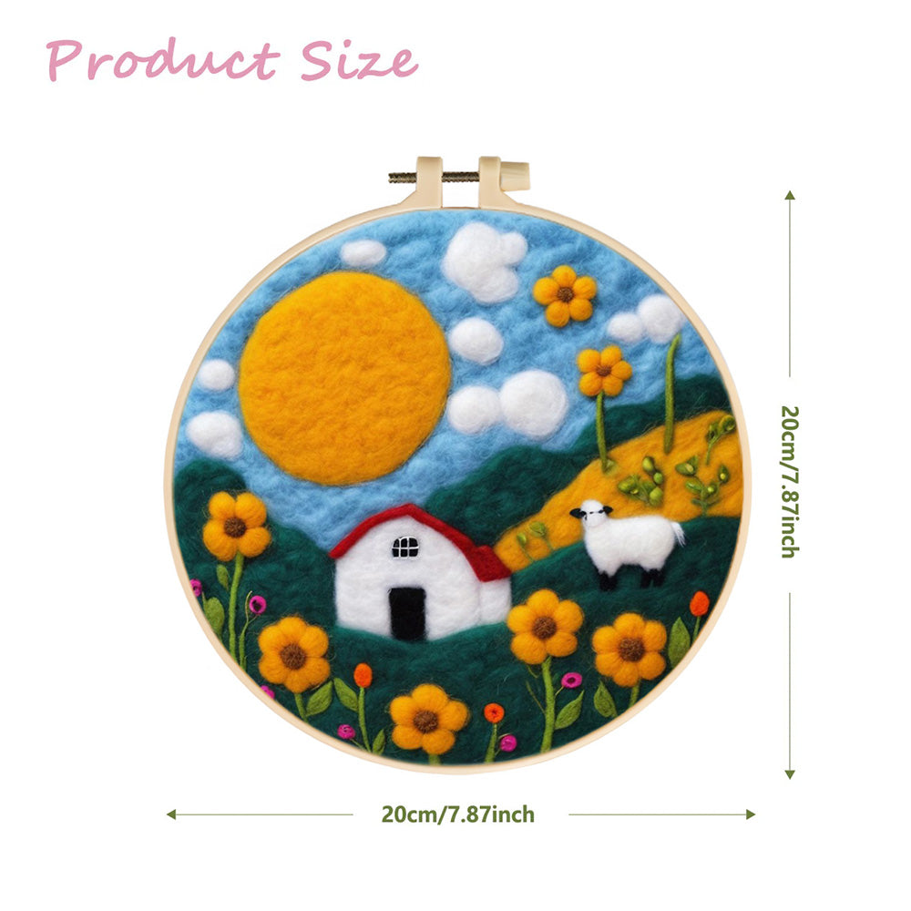 Quiet Hills with Sheep, Flowers, and House Wool Needle Felting Painting Kit