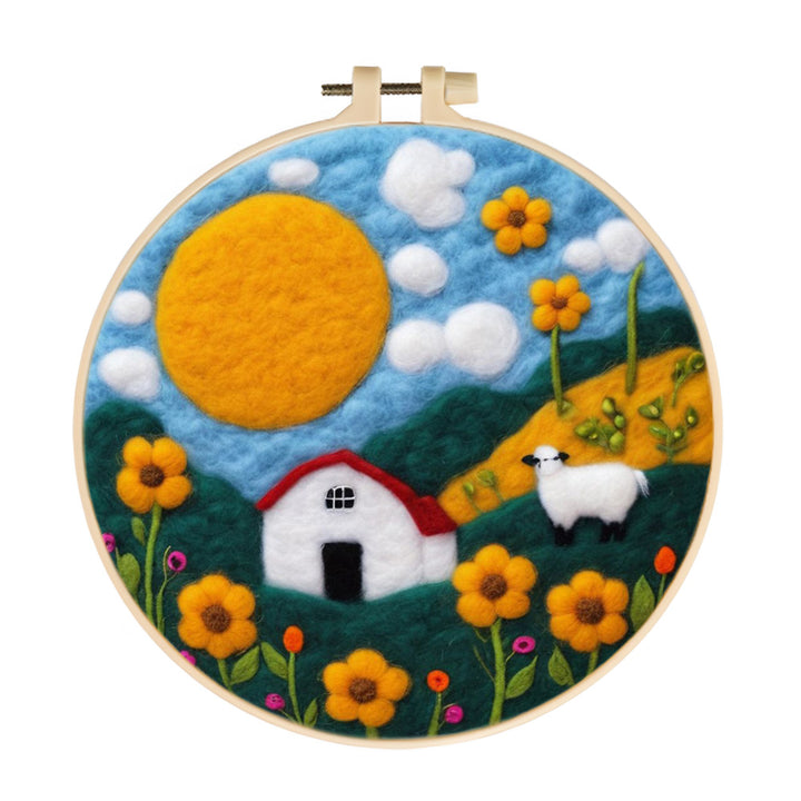Quiet Hills with Sheep, Flowers, and House Wool Needle Felting Painting Kit