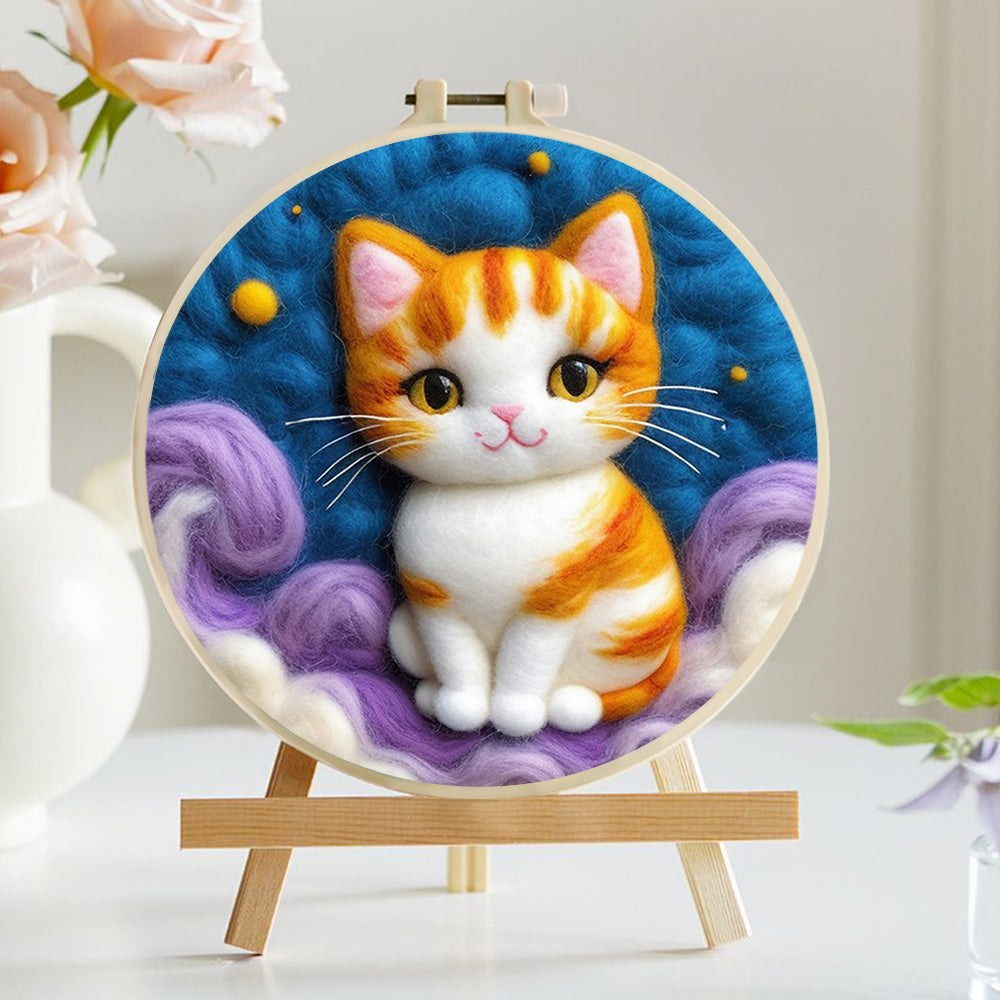 Cat Sits Among Purple Clouds Wool Needle Felting Painting Kit