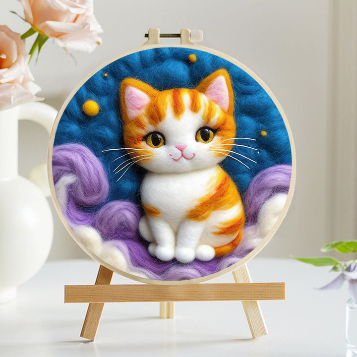 Cat Sits Among Purple Clouds Wool Needle Felting Painting Kit