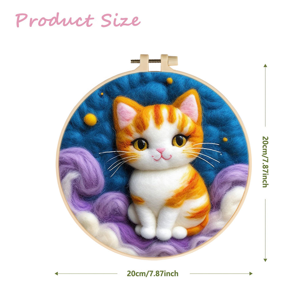 Cat Sits Among Purple Clouds Wool Needle Felting Painting Kit