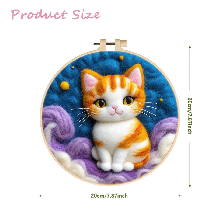Cat Sits Among Purple Clouds Wool Needle Felting Painting Kit