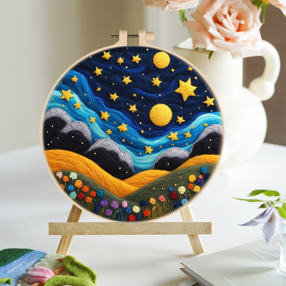 Hillside under the Starry Sky Wool Needle Felting Painting Kit