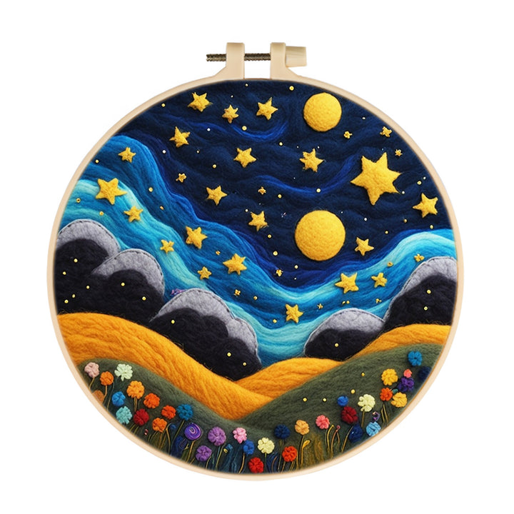 Hillside under the Starry Sky Wool Needle Felting Painting Kit