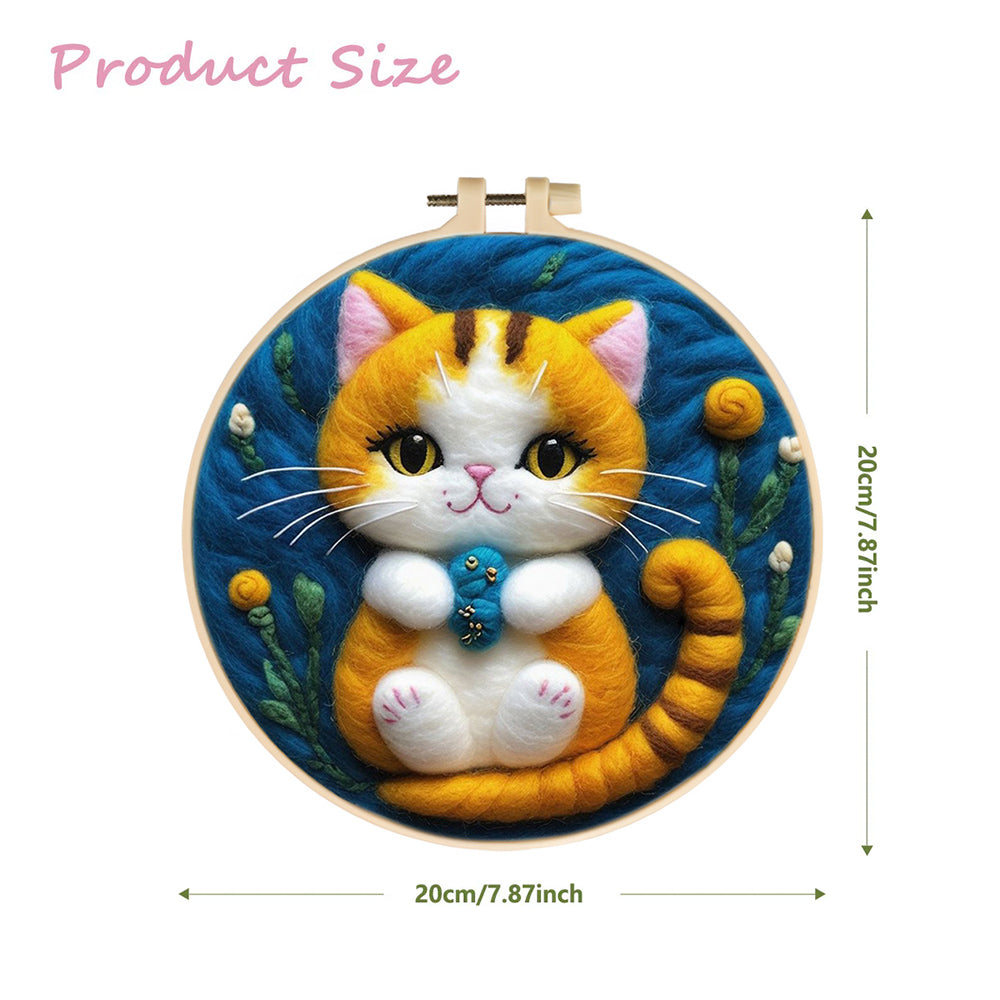 Cat Holds Blue Toy with Paws Wool Needle Felting Painting Kit