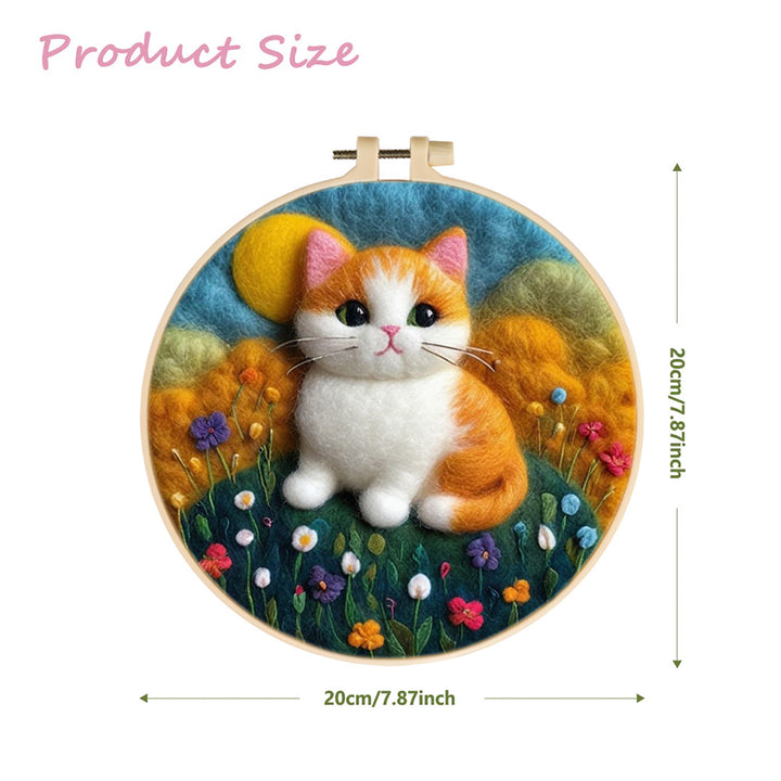 Orange Cat in Flower Field Wool Needle Felting Painting Kit
