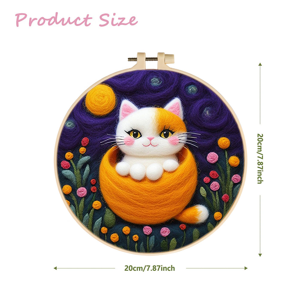 Cute Cat Sitting in Basket Wool Needle Felting Painting Kit
