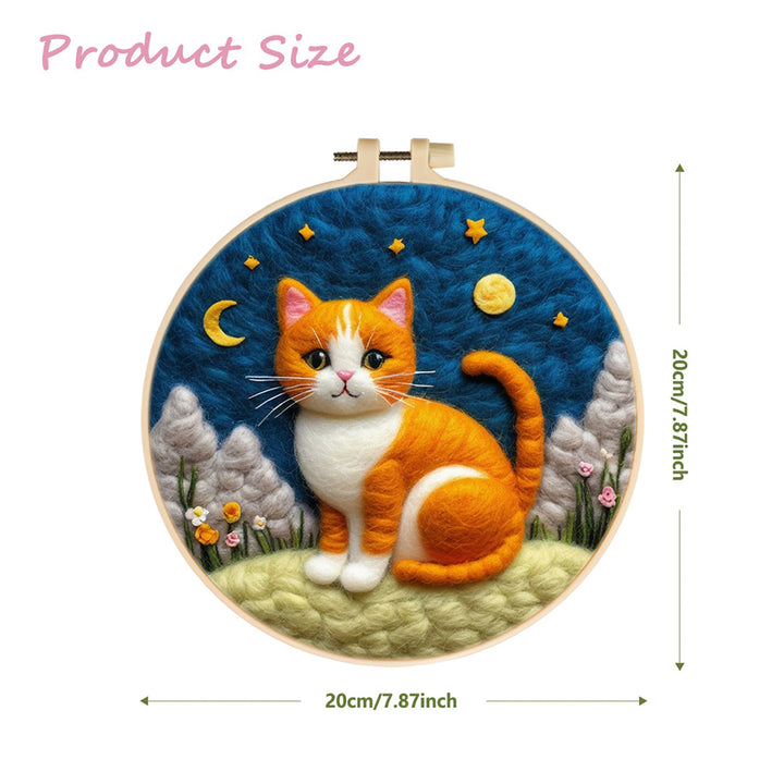 Cat Sitting in Night Sky Wool Needle Felting Painting Kit