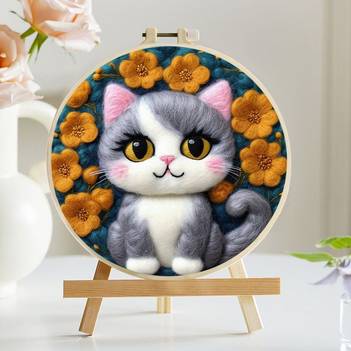 Kitten Resting Amid Yellow Blossoms Wool Needle Felting Painting Kit
