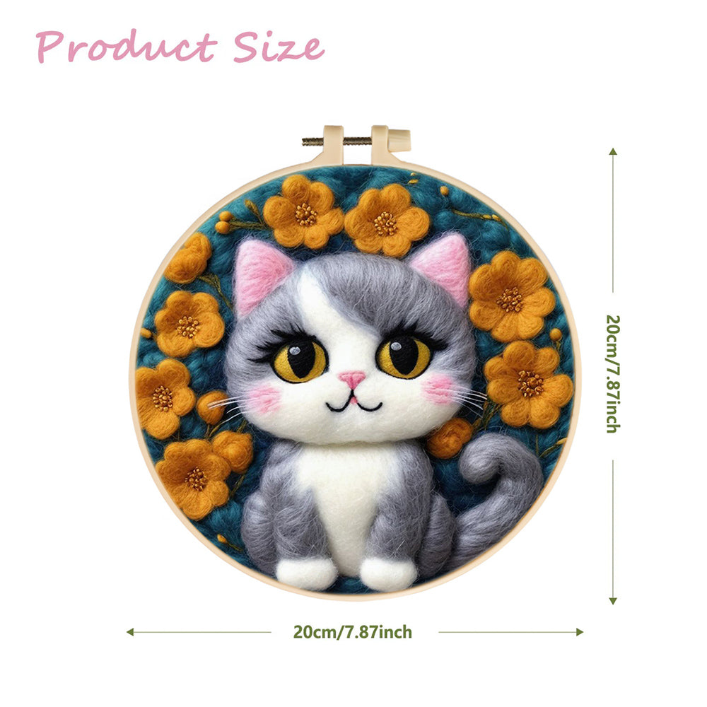 Kitten Resting Amid Yellow Blossoms Wool Needle Felting Painting Kit