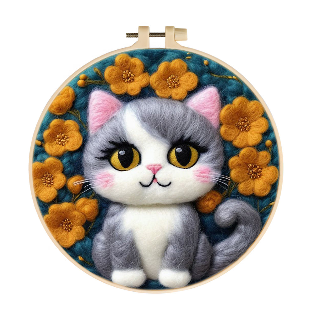 Kitten Resting Amid Yellow Blossoms Wool Needle Felting Painting Kit